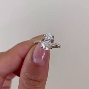IGI Certified White Gold Engagement <b>Ring</b> with Oval <b>Diamond</b> & Pave Band <b>Diamond</b> <b>Rings</b> - Product Image 5