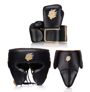 Fabricant professionnel Gants de boxe de combat Ensembles de combat noirs sur mesure Gants de boxe gagnants Protège-tête Protège-aine - Product Image 1