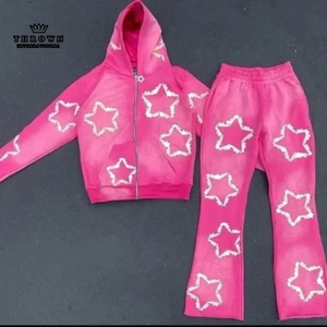 <b>Top</b> <b>Star</b> Puff Printing Logo Design Casual Hoodie Set Tracksuits Wholesale Price OEM ODM Distressed Acid Wash Manufacturers - Product Image 6