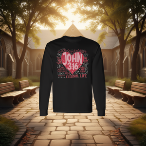 Maglietta a Maniche Lunghe 'Sei Amato' con Versetto di San Giovanni 3:1, Prodotto Elegante per Promozioni Personali o Chiese - Product Image 3