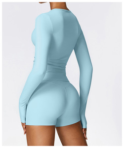 Venta directa de fábrica Conjunto de yoga transpirable para mujer Sujetador sólido Tallas grandes XL XXL Cierre de cordón con estampado de cintura para entrenamiento - Product Image 5