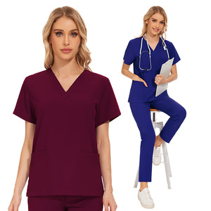 Uniforme médico Enfermeras Desgaste Venta al por mayor Scrubs Traje de enfermería Jogger Hospital Reutilizable Poliéster Personalizado Scrub Set Tela Scrubs - Product Image 1