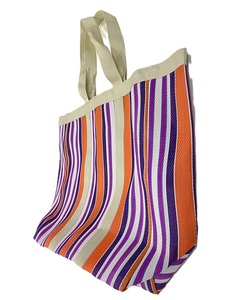 Bolsos de compras tejidos de nailon ecológicos hechos en India para mujer, bolsos con cremallera y rayas multicolores para uso diario al aire libre - Product Image 5