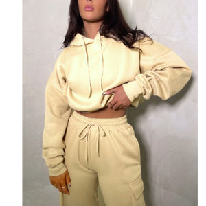 Haut à manches longues à épaules tombantes en coton de haute qualité à la mode personnalisé sweat à capuche zippé court tenue décontracté - Product Image 2