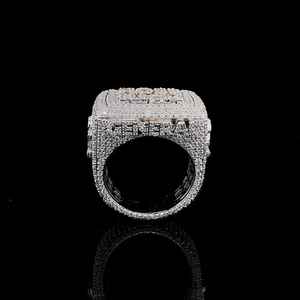 10.00Ct corte redondo plateado Ice Out VVS estilo Hip Hop Pave Setting Moissanite aniversario anillo hombres 925 plata esterlina - Product Image 5