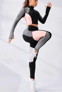 Ensemble de sport 2 pièces Veste à fermeture éclair et legging à manches longues Stretch dans les quatre sens Ensembles de sport de yoga pour femmes - Product Image 2