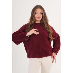 Pull en maille bouclée bordeaux pour femme, coupe ample, vente en gros - Product Image 4