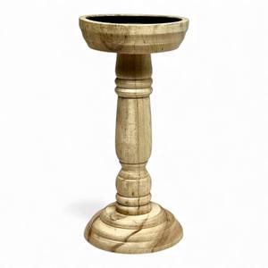 Portavelas Clásico de Madera Natural con Base Vintage Tallada para Decoración del Hogar Tradicional - Product Image 1