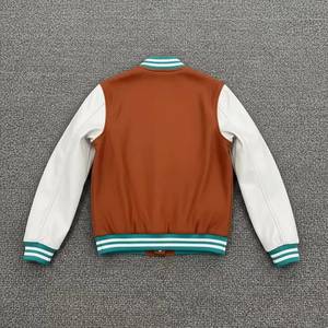Men's Black Varsity Jacket With Leather Sleeves And White Logo Front Casual Autumn Wear - Product Image 2