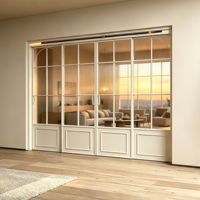 Portes coulissantes insonorisées à 4 panneaux en verre style crème vintage français avec cadre ultra-étroit en alliage d'aluminium pour cave à vin OPK