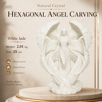 Estatua de Ángel Hexagonal de Cristal Natural, Tallado en Jade Blanco Pulido para Decoración Espiritual, Regalos y Coleccionistas