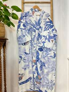 Vestidos estampados de bloques bohemios abrigos largos suaves para mujer tela cómoda Kantha Kimono chaqueta bata fajas albornoces artículos conjuntos - Product Image 4