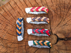 Cuchillo de Bolsillo Personalizable al por Mayor, Cuchillo Plegable de Acero de Damasco, Cuchillo EDC para Caza y Camping con Funda - Product Image 2