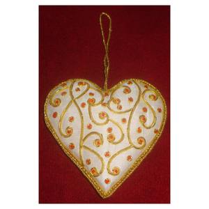 Beautiful and Attractive Heart Shape <b>White</b> Color Shape Zari & Beaded Work Very Exclusive Handmade <b>Christmas</b> Hanging Ornament - Product Image 1