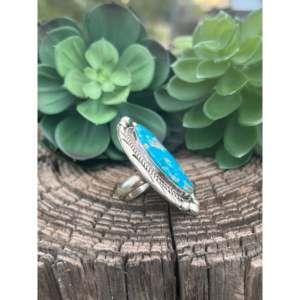 Tony Yazzie Kingman Turquoise Sterling Silver <b>Adjustable</b> <b>Ring</b> Boho Style Smooth Emerald Bezel Setting for Everyday Wear Size 8.5 - Product Image 4