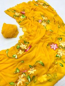 Sari de gasa suave con impresión digital y borde de encaje para mujeres y boutiques de moda a los mejores precios - Product Image 4