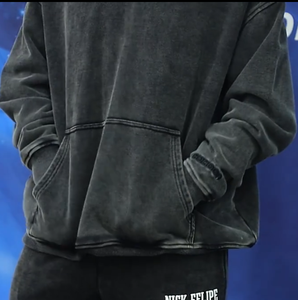 ชุดวอร์มกันน้ำสองชิ้นแบบมีฮู้ดสีดำฟอกสไตล์วินเทจสำหรับฤดูหนาว  ชุดออกกำลังกายผู้ชาย  รับสกรีนโลโก้  แบบยูนิเซ็กซ์ - Product Image 5