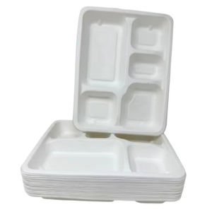 Plateau à lunch bagasse 5Cp assiette compostable à 5 sections fabriquée en Inde pour les repas de fête, les écoles et les services alimentaires - Product Image 1