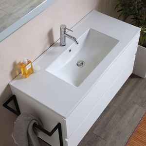 Mueble de Baño Suspendido en Pared BELIZE de 100 cm, Color Blanco Mate, con 2 Cajones y Toallero Lateral Negro - Product Image 5