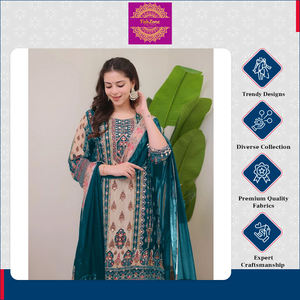 Conjunto de Kurti, Palazzo y Dupatta de Alta Calidad con Bordado Tradicional de Lujo Moderno para Ocasiones Especiales - Product Image 5