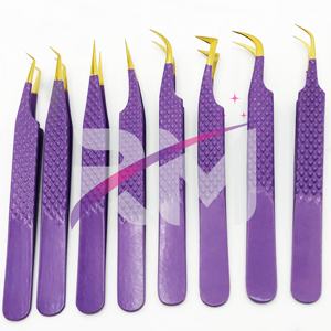 Ensemble d'outils de précision en acier inoxydable RMI, pinces à extensions de cils, couleur violet à or, poignée diamant - Product Image 1