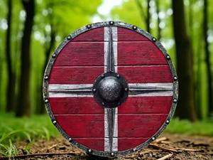 Écusson rond en bois médiéval unique de 24 pouces, design d'armure viking, décoration murale, artisanat, cadeau - Product Image 1