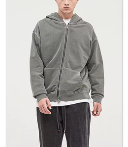 Sweat à capuche zippé intégral surdimensionné pour homme en coton épais vintage délavé à l'acide avec logo personnalisé - Product Image 2