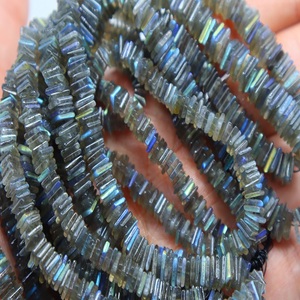 Labradorite Smooth <b>Heishi</b> <b>Beads</b> Natural Gemstone Square <b>Beads</b> Size 5MM Approx. 16''Inch Jewelry Making <b>Beads</b> - Product Image 2