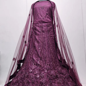 Lehenga de Tela de Red con Bordado de Lentejuelas Pesadas, Falda de 2.8M, Choli con Bordado de 1.2M, Dupatta, para Fiestas, Todas las Temporadas, Largo hasta el Suelo, Moderno - Product Image 1