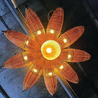 Lustre en rotin fait main chapeau de paille rond lampe en bambou pastorale Vintage Restaurant suspension pour café Bar Restaurant