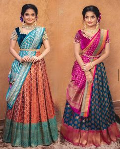 Indiase Traditionele Kleding Kanjiveram Zijde Half <span class=keywords><strong>Lehenga</strong></span> <span class=keywords><strong>Saree</strong></span> Voor Vrouwen Verkrijgbaar Tegen Exportprijs Van India