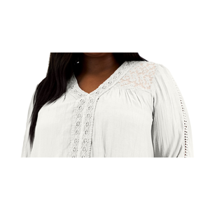 Camicetta da donna Style & Co in popeline bianco a maniche lunghe con pizzo, collo alto e decorazioni a sbuffo, taglia XL, stile western, abbigliamento corto - Product Image 2