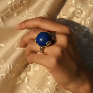 Anillo de Plata 925 con Lapislázuli para Mujer, Elegante Joyería de Piedras Preciosas y Perlas - Product Image 2