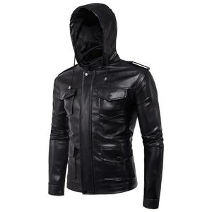 Automne nouvelle veste en cuir à capuche de moto pour hommes européens et américains veste en cuir de grain supérieur personnalisée - Product Image 1