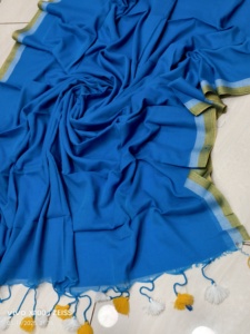 Sari en coton Jori Border Mal, tissé uni, teinture écologique, séchage rapide, léger, sari de mariage pour filles - Product Image 2