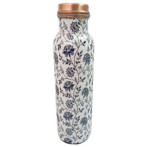 Fancy Black & <b>White</b> Floral Design Copper <b>Bottle</b> With Enamel Coating Perfect Use for Home School Office Gym <b>Water</b> Copper <b>Bottle</b> - Product Image 1