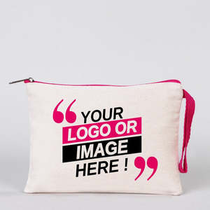 Custom <b>Fuchsia</b> Zipper Cotton Pouch 8x6 Personalized Casual <b>Clutch</b> <b>Bag</b> - Product Image 1
