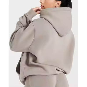 Pull en molleton tricoté uni pour femme, 100 % coton, léger, respirant, à capuche, manches longues, coupe ample et oversize, pour l'hiver - Product Image 5