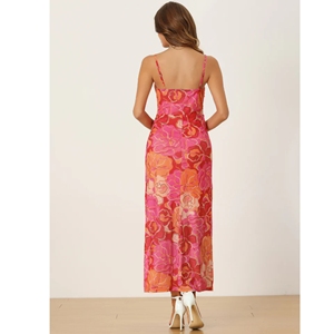 Robe moulante à fleurs pour femmes taille Empire tissé respirant antistatique ceinture longueur Midi pour printemps été automne décontracté froncé - Product Image 2