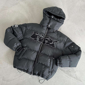 Chaqueta de Invierno Personalizada para Hombre, Chaqueta Corta con Cuello Alto, Cortavientos, Bordado de Pato y Ganso, Acolchada de Lona - Product Image 1