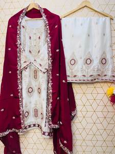 Traje Moderno y Elegante de Chinon Puro con Pantalón y Dupatta para Mujer, Uso Casual, Fiesta, Invierno, Verano, Sin Arrugas, Reversible - Product Image 6