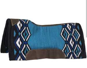 Vente chaude en gros Premium bleu nouvelle-zélande feutre de laine/Vardhman Western tapis de selle avec doublure polaire en cuir Patch Design - Product Image 1