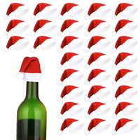 30 Piezas de Gorros Clásicos de Santa Claus Mini, de Tela de Felpa Ligera, para Manualidades, Tapas de Botellas, Porta Cubiertos, Decoración Navideña para Mesa