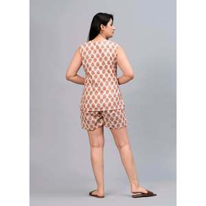Women's Winter Off-White <b>Peach</b> Printed Sleepwear Breathable Soft Elastic Waist Night Suit Sleeveless Design Spandex Woven ODM - Product Image 4