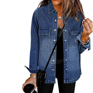 Solid Color Outdoor Use Jeans Jacket <b>Covered</b> <b>Button</b> Jeans Jackets For Women In Stock Jeans Jacket - Product Image 1
