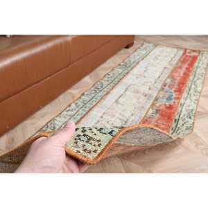 Vintage <b>Runner</b> Rug 2.2x7.5 ft (67x228 cm), Turkish <b>Red</b> Moroccan Wool Rug - Product Image 5