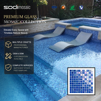 Mosaïques de carreaux décoratifs pour piscine, en verre brillant, motif vague carrée bleu marine, antidérapants pour murs et sols