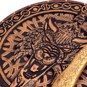 Escudo vikingo de madera tallado a mano hecho en fábrica al por mayor de madera Premium para decoración de exteriores y paredes - Product Image 2