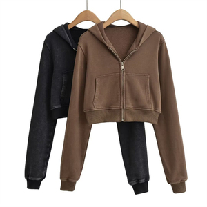 Oem Custom logo High Quality Print Embroidery Vintage Cropped Hoodies Wholesale Cropped Zip Women Hoodies - Product Image 4
