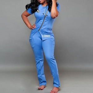 Uniforme de Enfermera de Punto con Cierre Frontal Completo, Conjuntos de Uniformes Médicos, Conjunto de Uniforme Médico Azul Caribe - Product Image 3